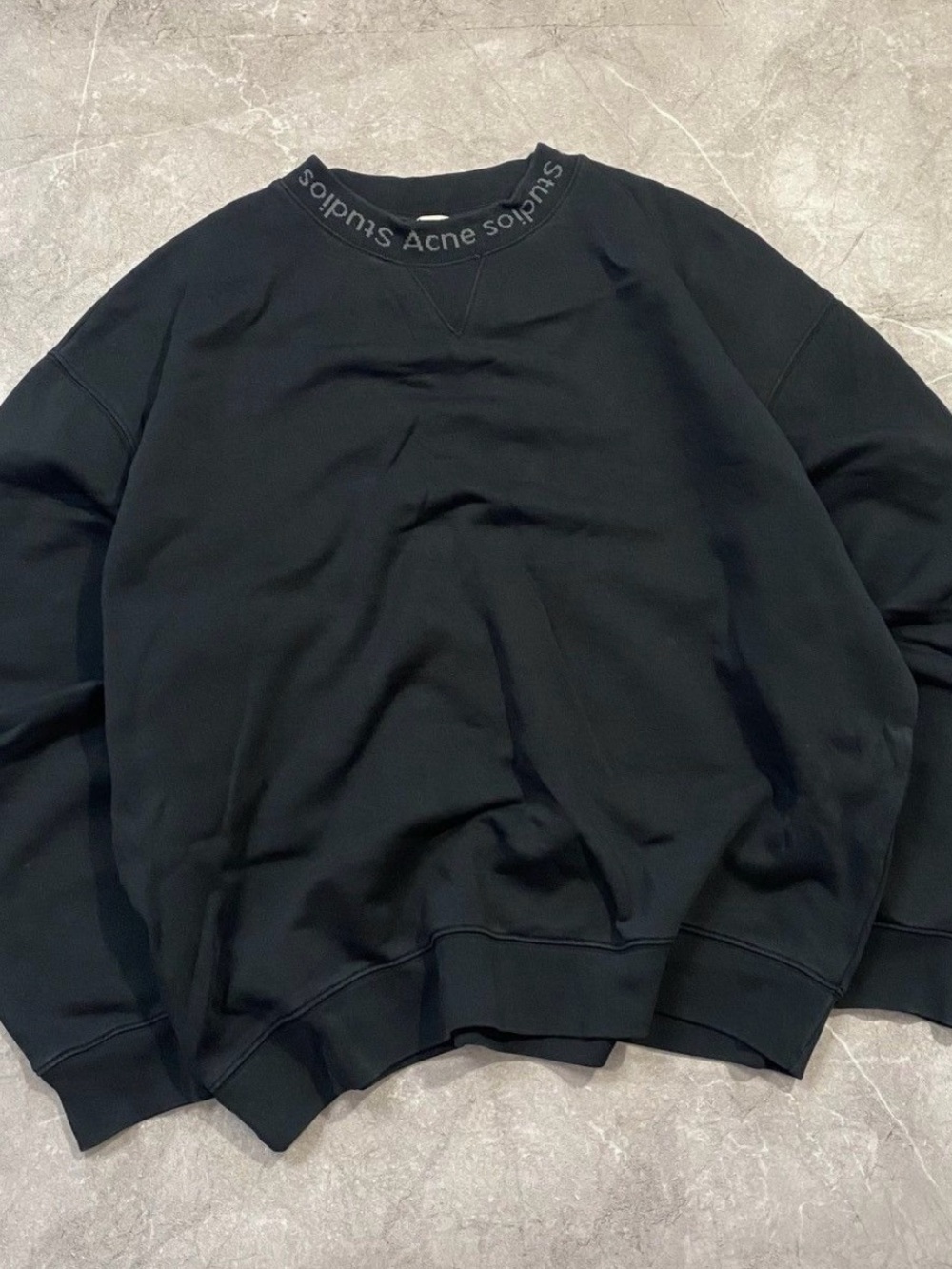 Acne Studios Black Crewneck Sweatshirt with Logo-Trim